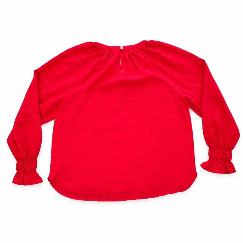 LOFT Red Blouse Womens Medium NWT Peasant Top Smocked Sleeve Stretch Lightweight - Picture 4 of 5